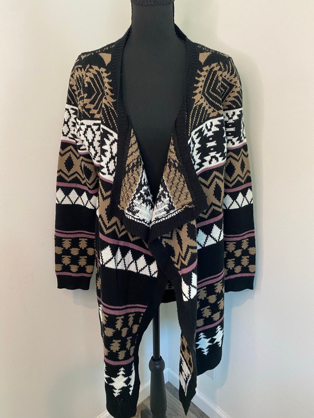 Rhapsody Aztec Pattern Open Cardigan Sweater Size L Southwestern